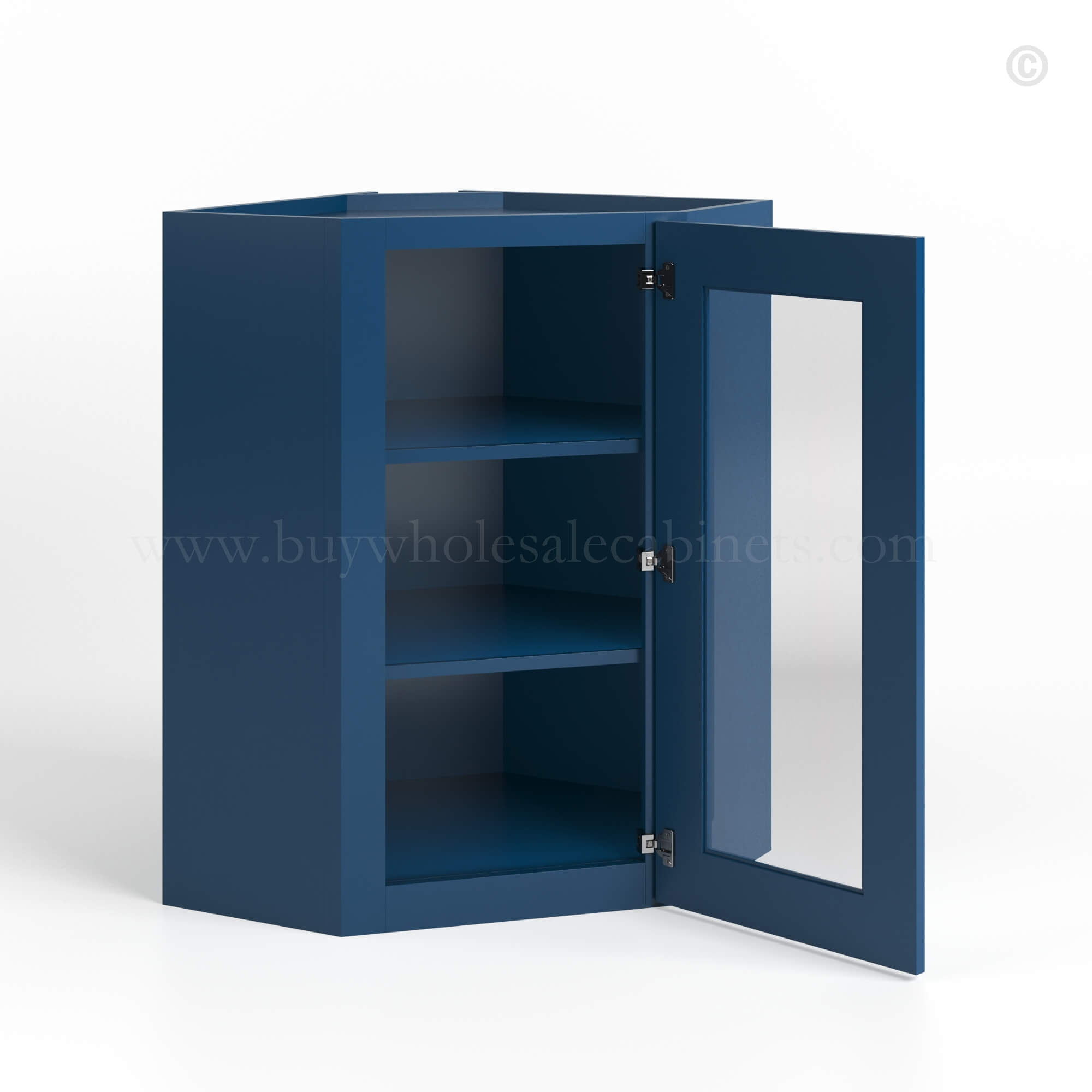 Navy Blue Shaker 24" Diagonal Corner Wall Cabinet with Glass Door - Image 2